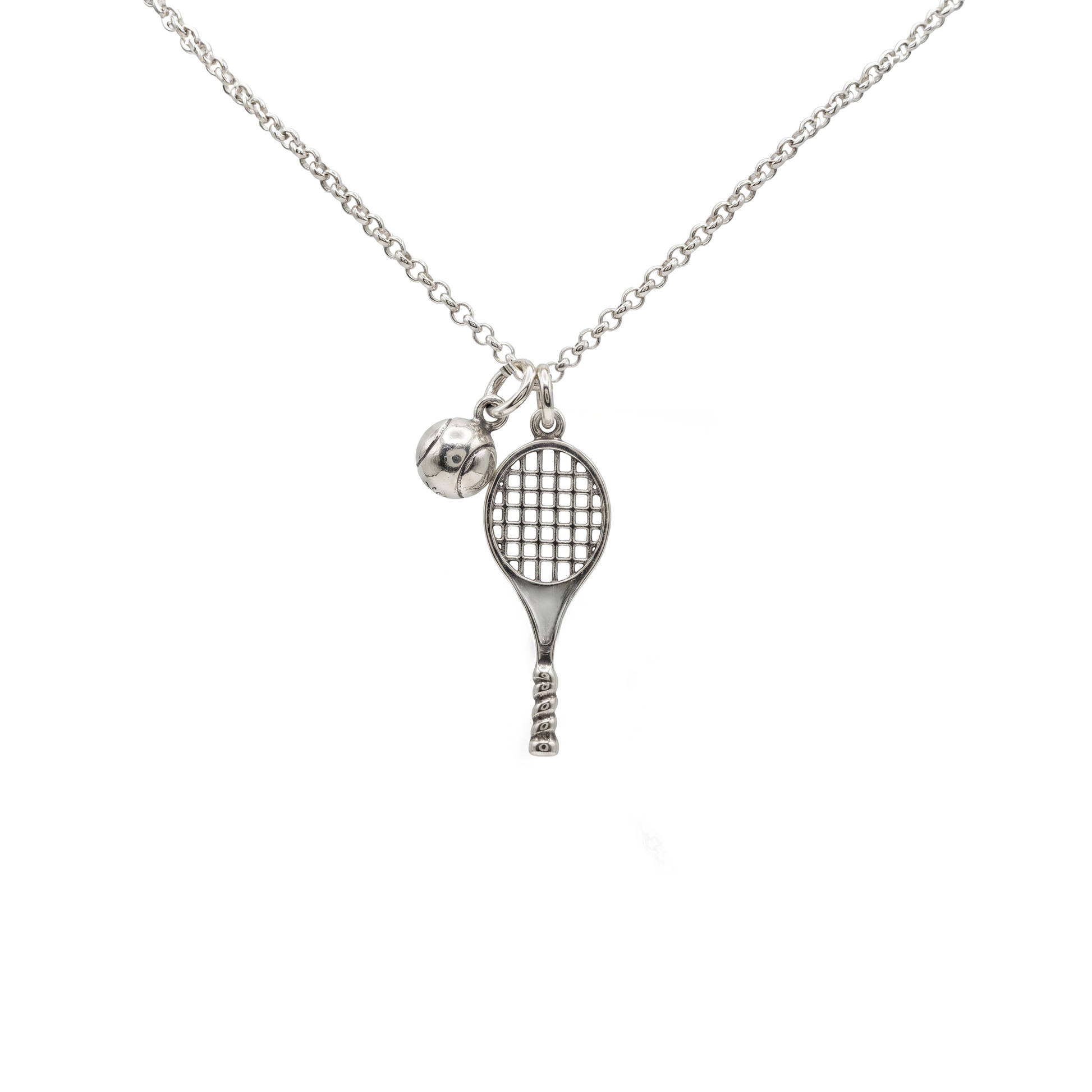 Dije Raqueta Tenis Pelota + Cadena Plata
