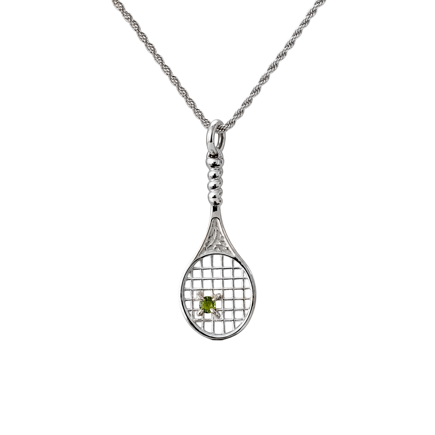 Dije Raqueta Tenis Zirconia + Cadena de Plata