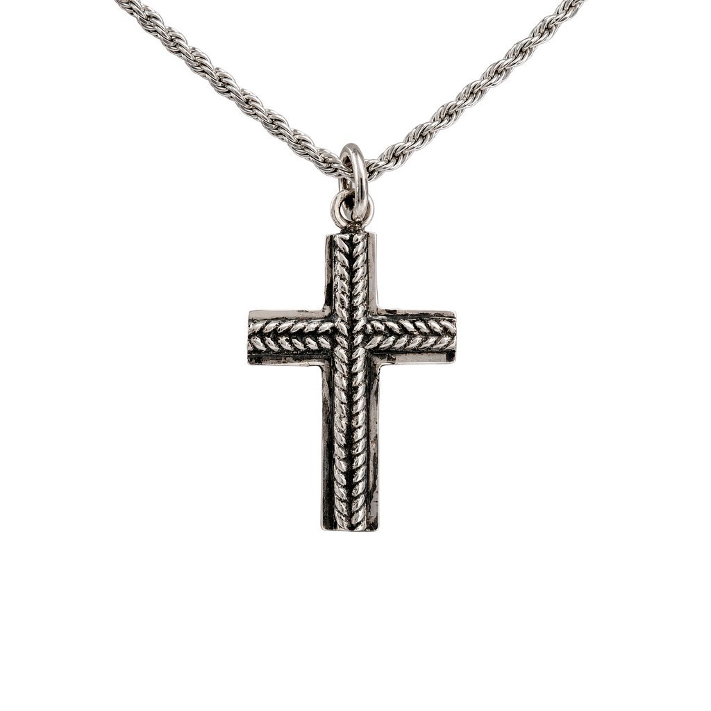 Dije Cruz Trenzada + Cadena de Plata