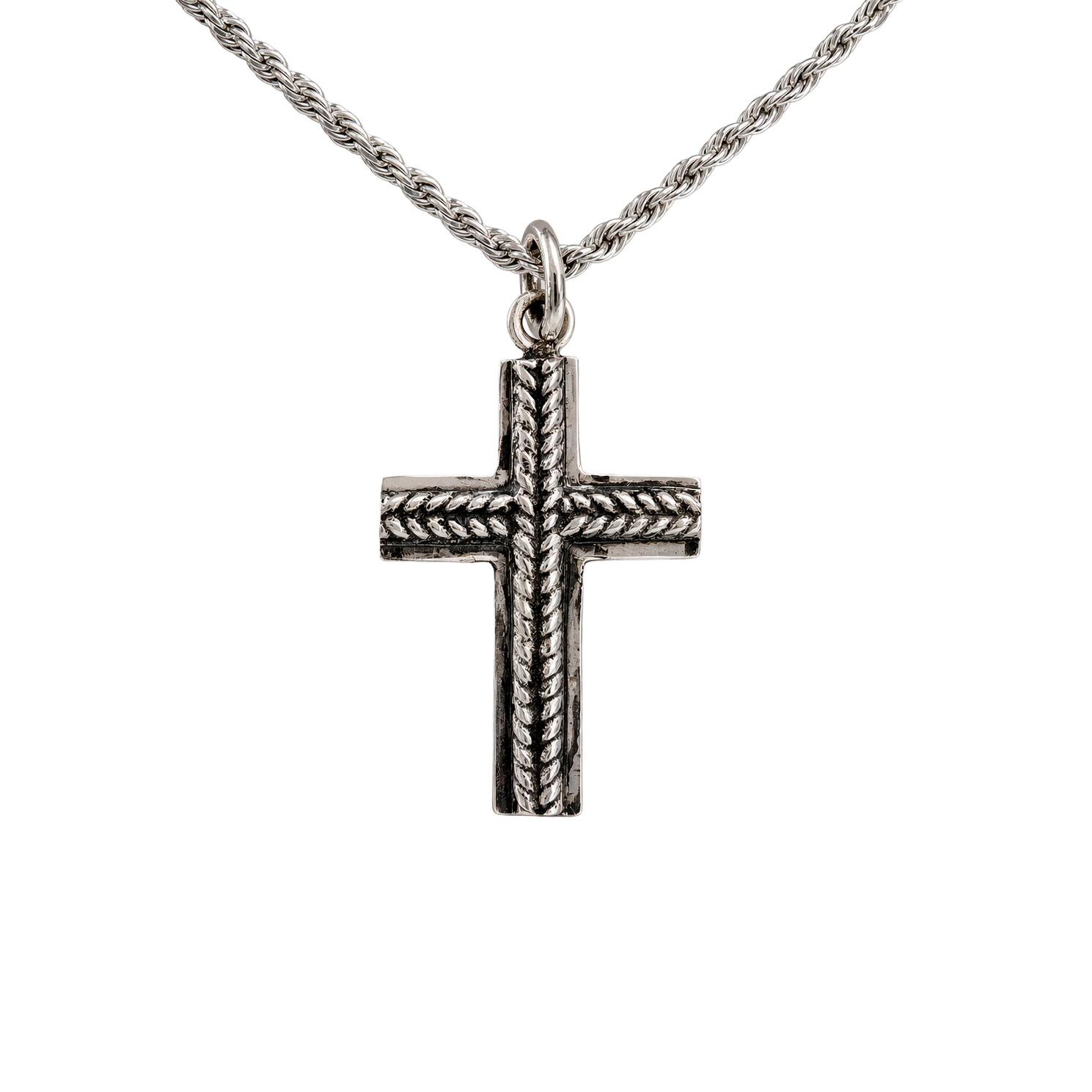 Dije Cruz Trenzada + Cadena de Plata