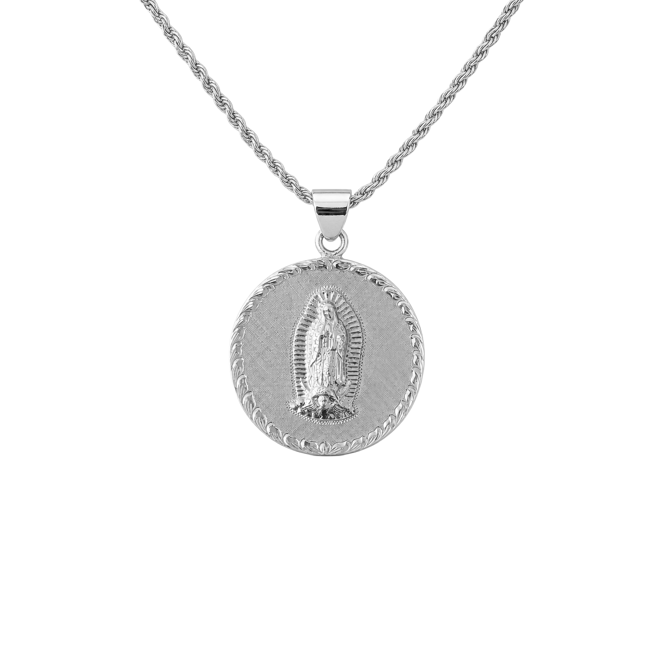 Dije Virgen Grande + Cadena de Plata