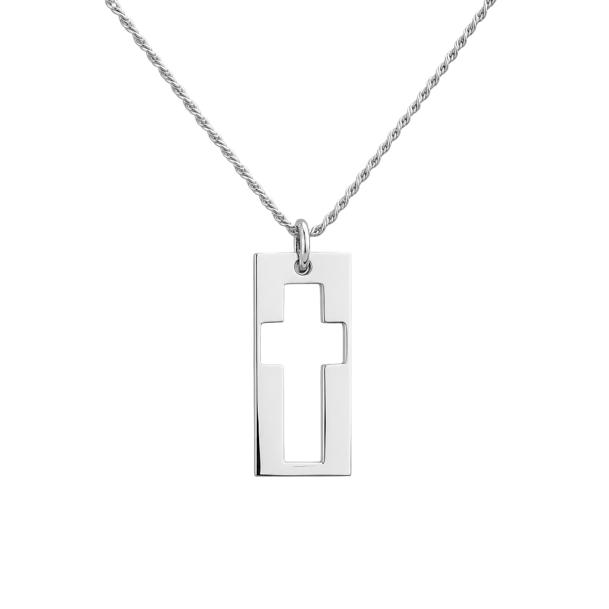 Dije Cruz Rectangulo + Cadena de Plata